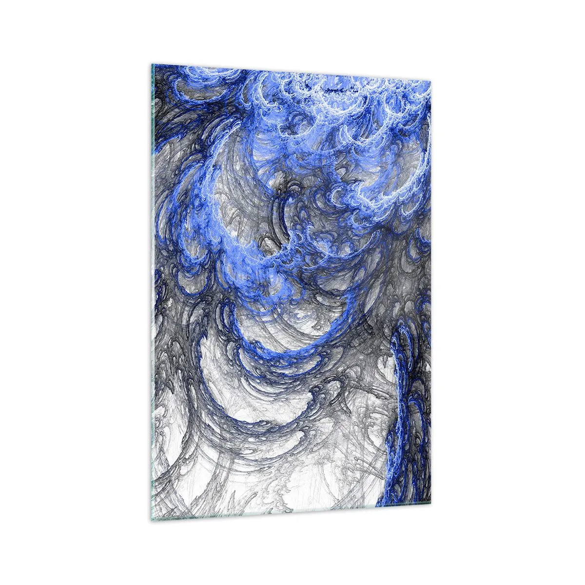 Cuadro sobre vidrio - Impresiones sobre Vidrio - Ondas abstractas en tonos azules y grises - 70x100cm - El nacimiento de una ola - Decoración de pared moderna para salón y dormitorio ARTTOR