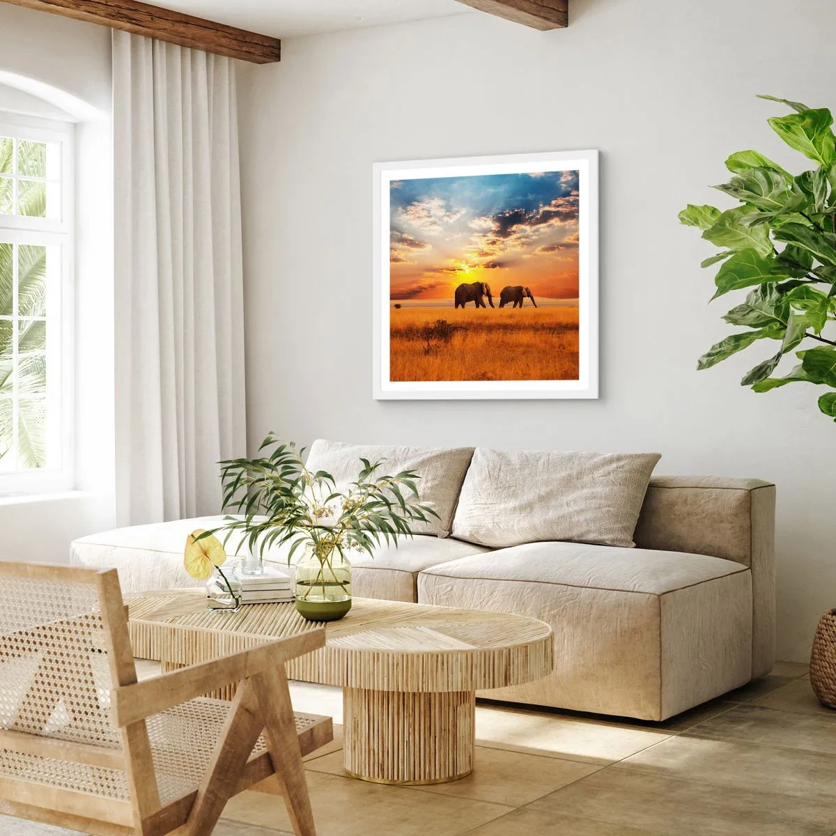 Póster en marco blanco - Un paseo en familia - 60x60 cm