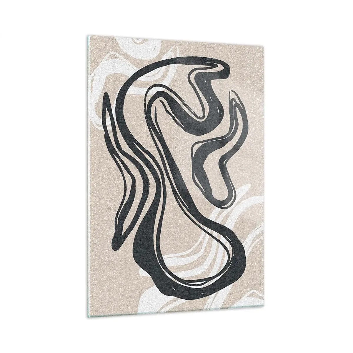 Cuadro sobre vidrio - Impresiones sobre Vidrio - Línea negra expresiva sobre fondo beige en estilo abstracto. - 50x70cm - Expresión multiplicada - Decoración de pared moderna para salón y dormitorio ARTTOR
