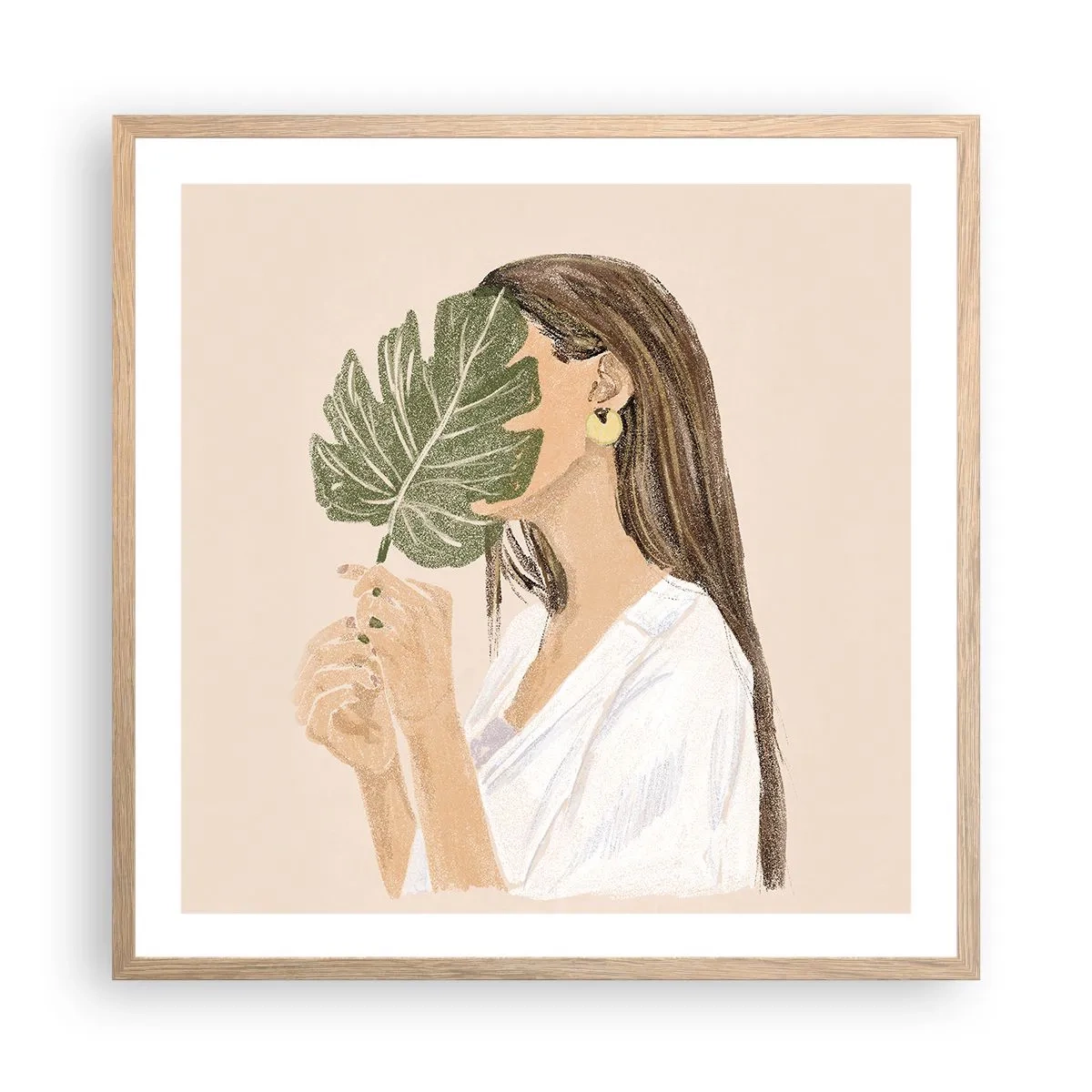 Póster en marco roble claro - Retrato misterioso con un abanico - 60x60 cm
