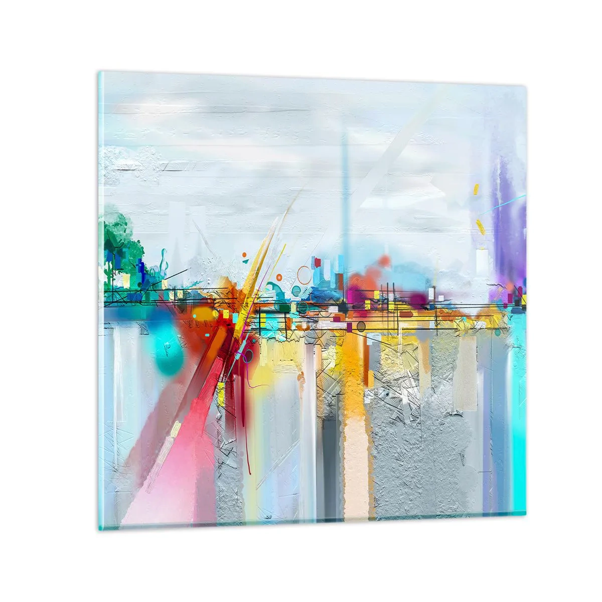 Cuadro sobre vidrio - Impresiones sobre Vidrio - Un puente de alegría sobre el río de la vida - 70x70 cm