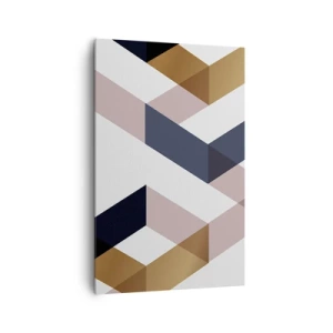 Cuadro sobre lienzo - Impresión de Imagen - Patrones geométricos en tonos dorados y azul marino. - 80x120cm - Rectas y ángulos - Decoración de pared moderna para salón y dormitorio ARTTOR