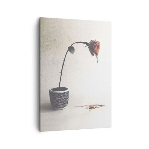 Cuadro sobre lienzo - Impresión de Imagen - Una rosa roja en una maceta con gotas de tinte sobre un fondo blanco. - 50x70cm - Rosa dolorosa - Decoración de pared moderna para salón y dormitorio ARTTOR