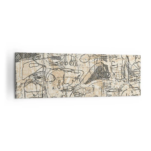 Cuadro sobre lienzo - Impresión de Imagen - Patrones y líneas abstractas sobre un fondo beige - 160x50cm - A la espera de ser descifrado - Decoración de pared moderna para salón y dormitorio ARTTOR