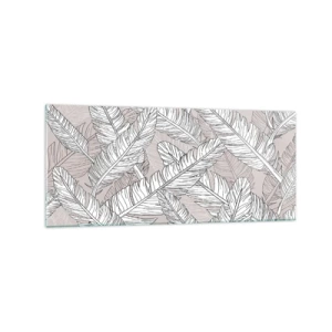 Cuadro sobre vidrio - Impresiones sobre Vidrio - Patrón en blanco y negro con hojas de plátano sobre un fondo claro. - 120x50cm - Turbulencias de plumas - Decoración de pared moderna para salón y dormitorio ARTTOR