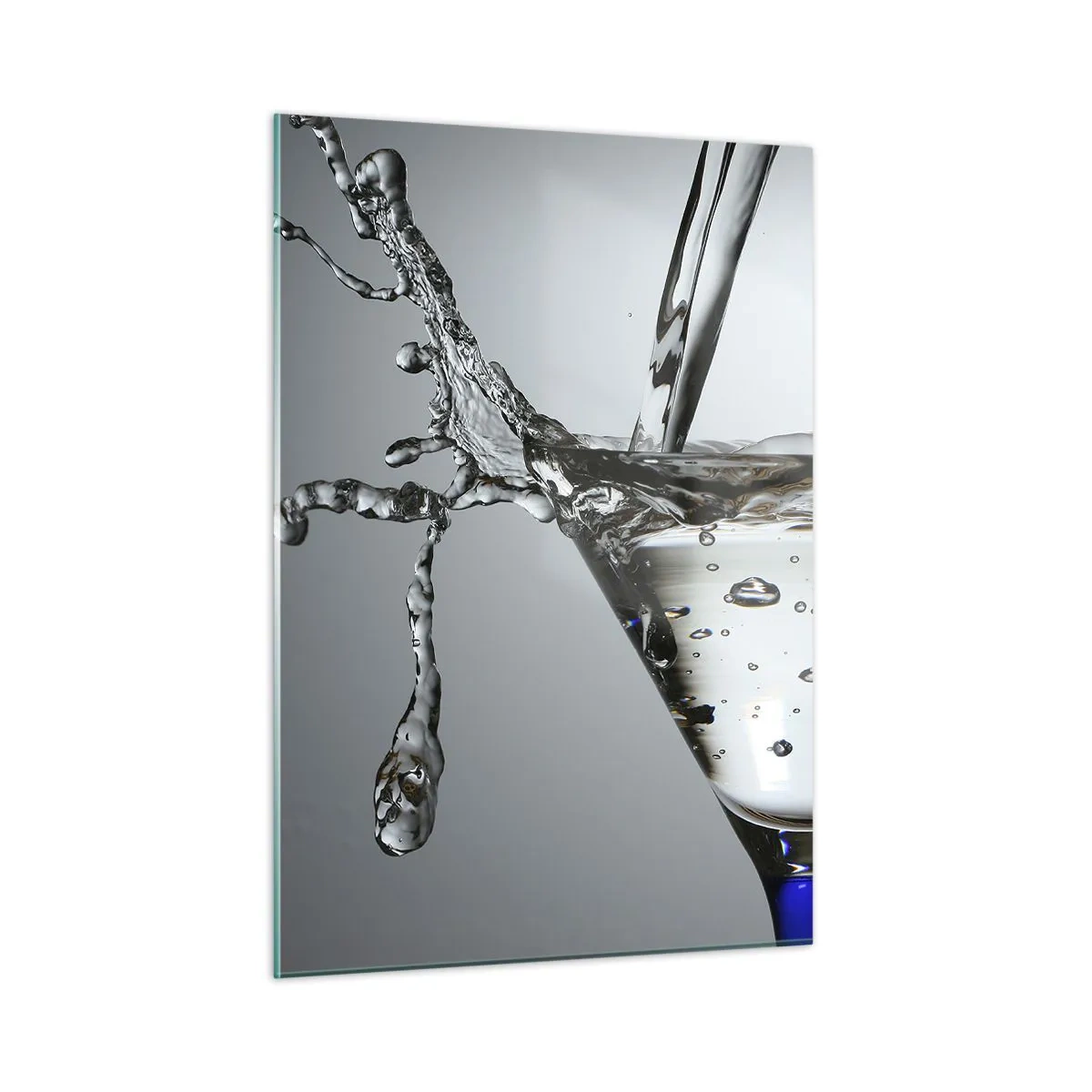Cuadro sobre vidrio - Impresiones sobre Vidrio - Líquido en una copa de martini salpicando contra un fondo gris - 50x70cm - Sobre el borde de una taza - Decoración de pared moderna para salón y dormitorio ARTTOR