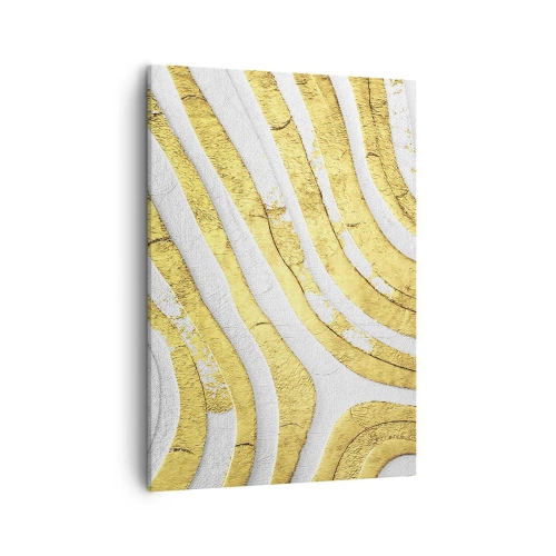 Cuadro sobre lienzo - Impresión de Imagen - Líneas abstractas doradas y blancas en una textura 3D - 50x70cm - Una composición en blanco y oro - Decoración de pared moderna para salón y dormitorio ARTTOR