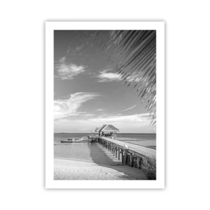 Póster - Paisaje en blanco y negro con un muelle sobre un mar en calma. - 50x70cm - ¿Un recuerdo o un sueño? - Decoración de pared moderna para salón y dormitorio ARTTOR