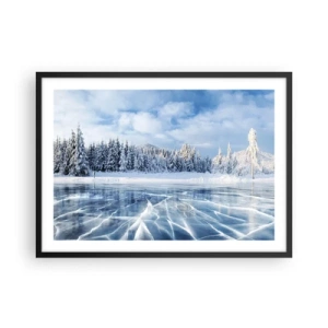 Póster en marco negro - Un lago congelado rodeado de un bosque cubierto de nieve. - 70x50cm - Vista deslumbrante y cristalina - Decoración de pared moderna para salón y dormitorio ARTTOR