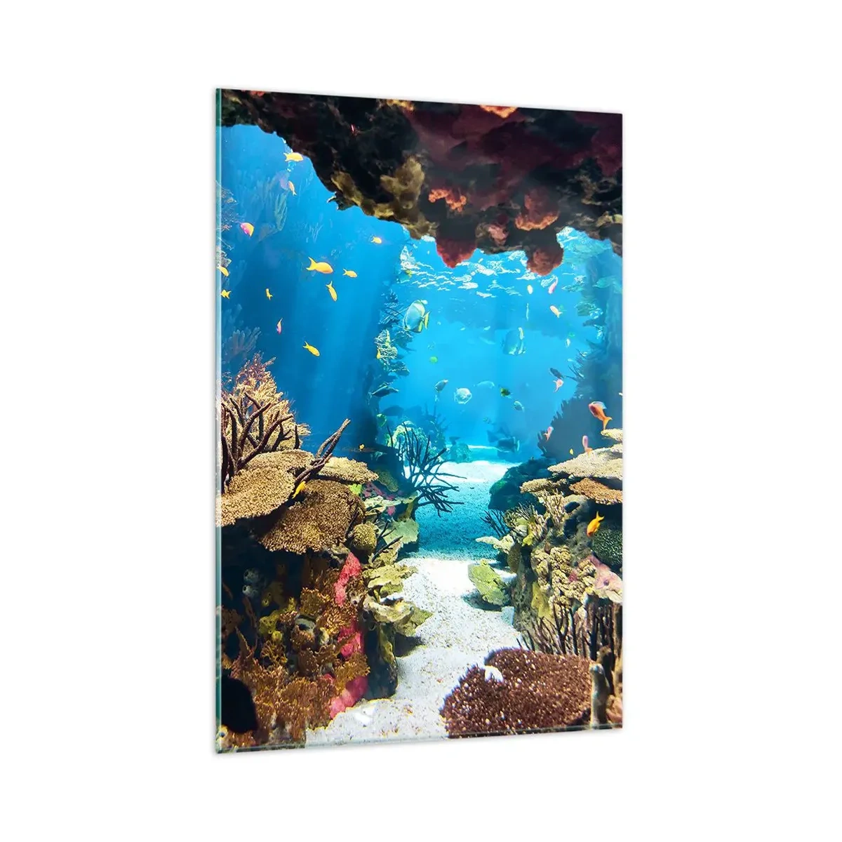 Cuadro sobre vidrio - Impresiones sobre Vidrio - Mundo submarino con arrecifes de coral y peces. - 80x120cm - Ni siquiera has soñado - Decoración de pared moderna para salón y dormitorio ARTTOR