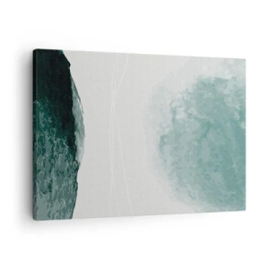 Cuadro sobre lienzo - Impresión de Imagen - Una delicada composición abstracta en tonos verdes con formas sutiles sobre un fondo claro. - 70x50cm - Un encuentro con la niebla - Decoración de pared moderna para salón y dormitorio ARTTOR