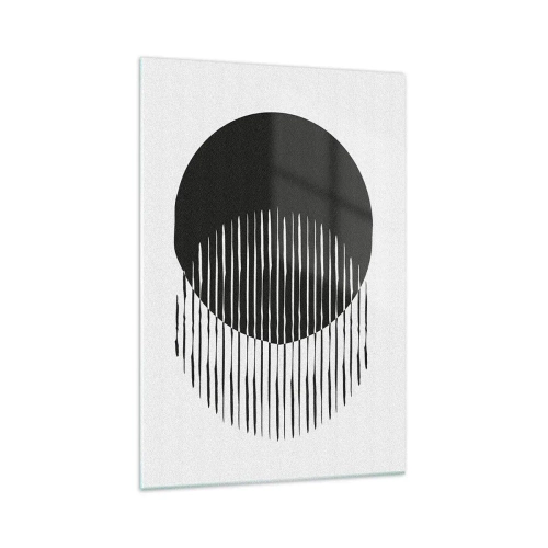 Cuadro sobre vidrio - Impresiones sobre Vidrio - Dos círculos superpuestos con líneas blancas y negras. - 70x100cm - Su alter ego - Decoración de pared moderna para salón y dormitorio ARTTOR