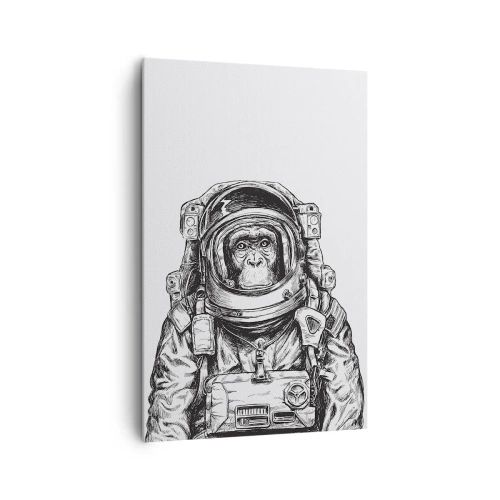 Cuadro sobre lienzo - Impresión de Imagen - Gráfico de un astronauta en un traje espacial con cabeza de mono. - 80x120cm - Evolución alternativa - Decoración de pared moderna para salón y dormitorio ARTTOR