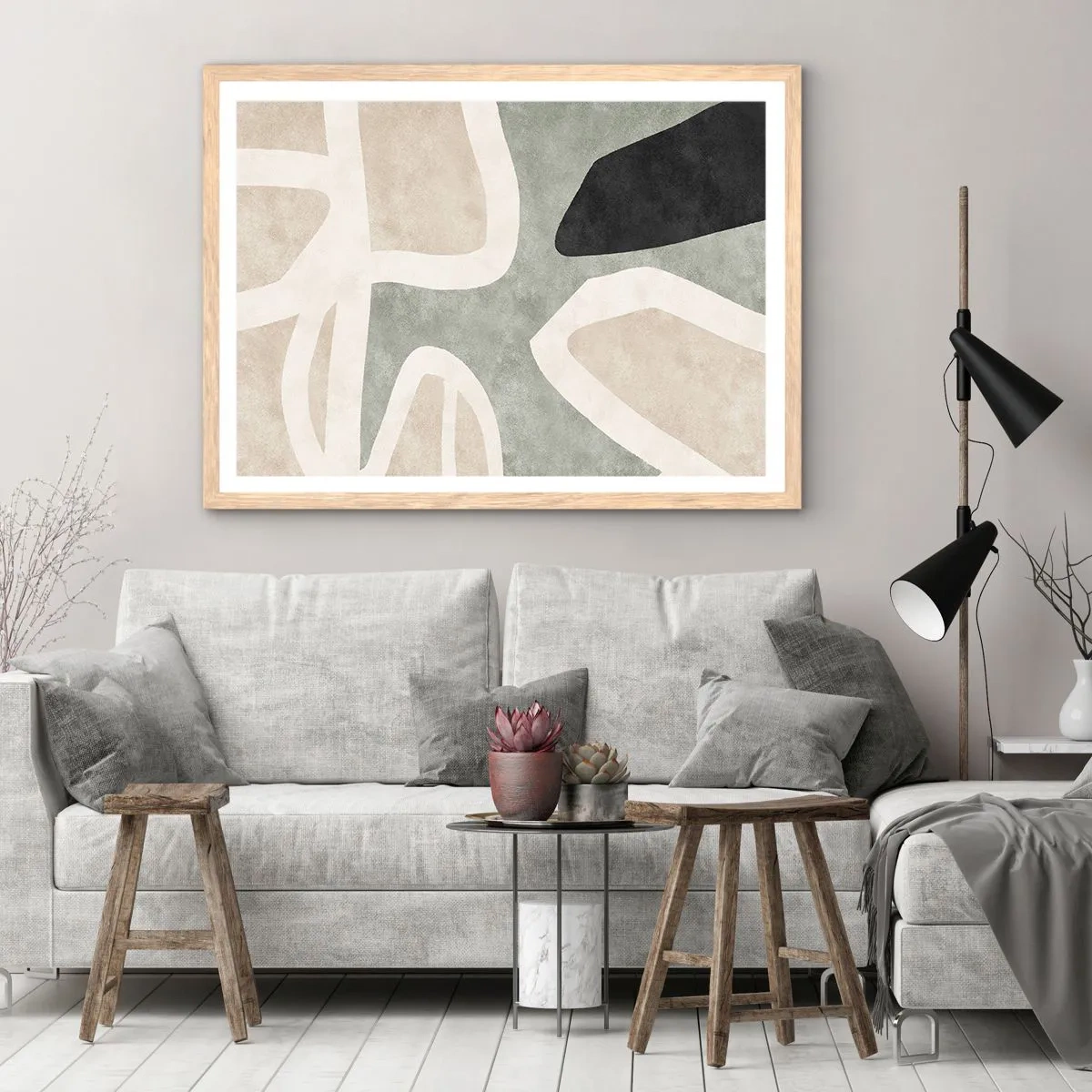 Póster en marco roble claro - Composición con un toque negro - 40x30 cm