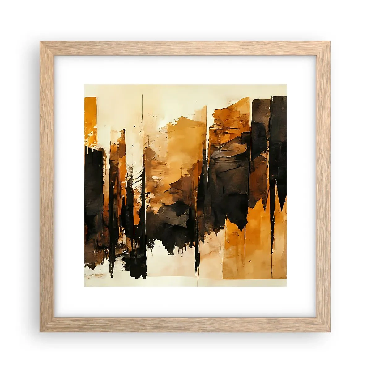Póster en marco roble claro - Armonía de negro y oro - 30x30 cm