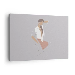 Cuadro sobre lienzo - Impresión de Imagen - Un retrato minimalista de una mujer en colores pastel. - 70x50cm - Un esbozo de encanto - Decoración de pared moderna para salón y dormitorio ARTTOR