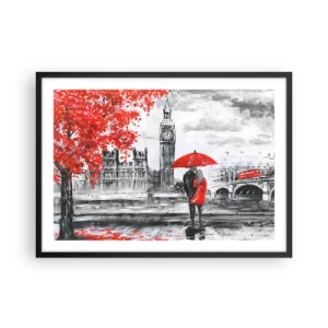 Póster en marco negro - Escena romántica con el Big Ben y un paraguas rojo. - 70x50cm - Londres enamora - Decoración de pared moderna para salón y dormitorio ARTTOR