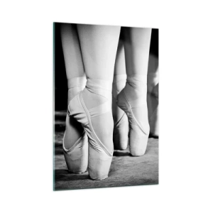 Cuadro sobre vidrio - Impresiones sobre Vidrio - Bailarinas en puntas en un escenario en blanco y negro - 50x70cm - En conjunto y al unísono - Decoración de pared moderna para salón y dormitorio ARTTOR