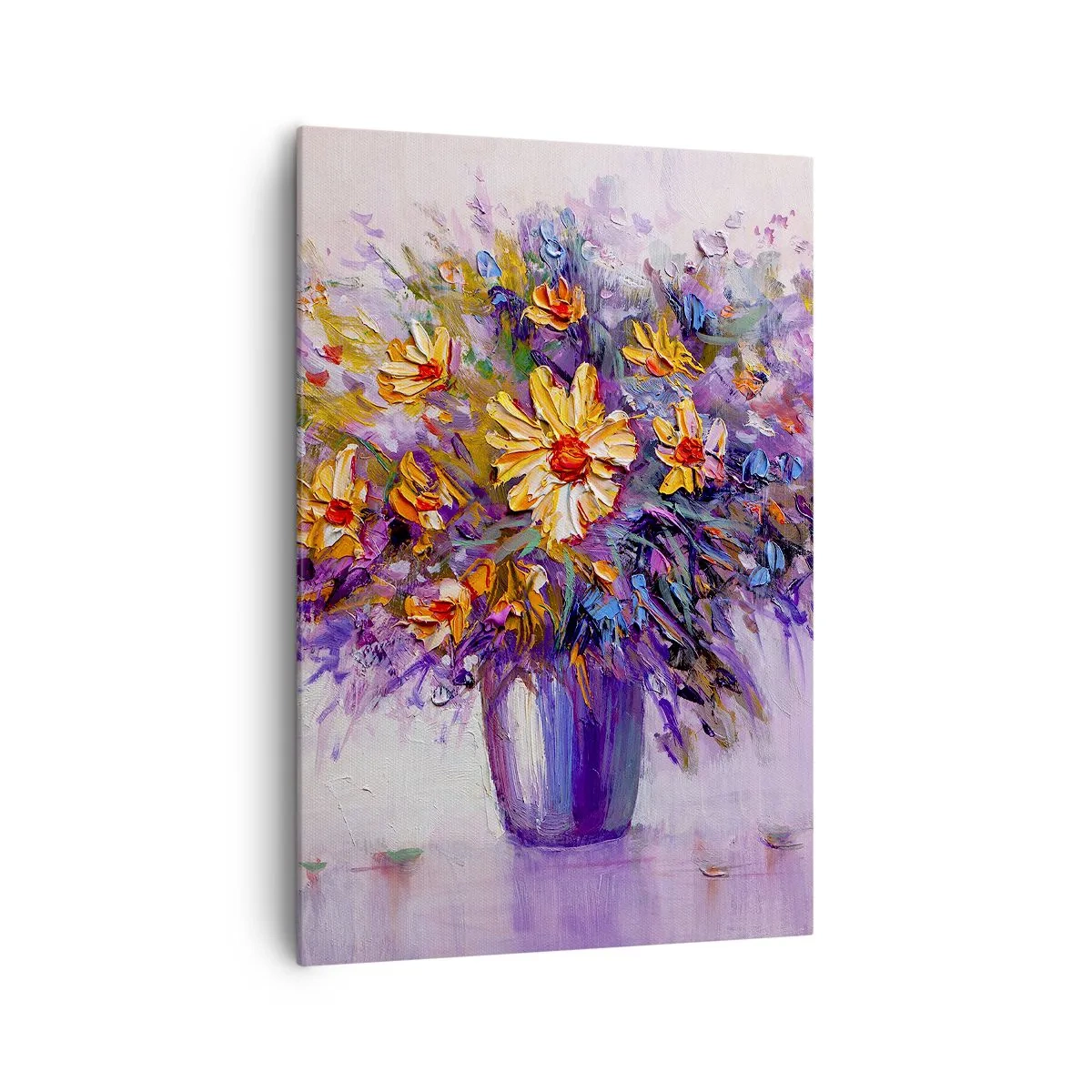 Cuadro sobre lienzo - Impresión de Imagen - Un ramo de flores en un jarrón sobre un fondo pastel. - 70x100cm - Huele dulce, parece dulce - Decoración de pared moderna para salón y dormitorio ARTTOR