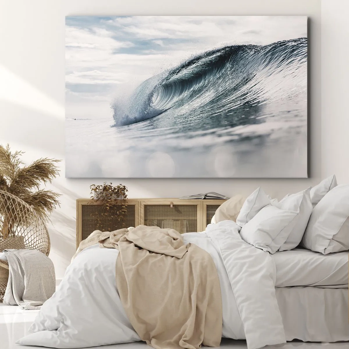 Cuadro sobre lienzo - Impresión de Imagen - Una ola del mar capturada en un momento dinámico contra el cielo. - 100x70cm - La cima del océano - Decoración de pared moderna para salón y dormitorio ARTTOR