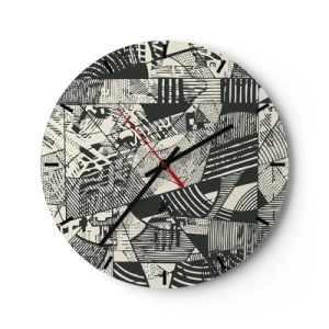 Reloj de pared - Reloj de vidrio - Patrón abstracto geométrico en estilo gráfico. - 30x30cm - La dinámica del presente - Decoración de pared moderna para salón, cocina y dormitorio ARTTOR