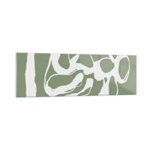 Cuadro sobre vidrio - Impresiones sobre Vidrio - Formas orgánicas en blanco sobre fondo verde. - 160x50cm - La llamada del espacio - Decoración de pared moderna para salón y dormitorio ARTTOR