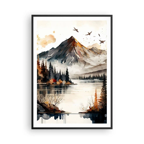 Póster en marco negro - Otoño dorado en las montañas - 70x100 cm