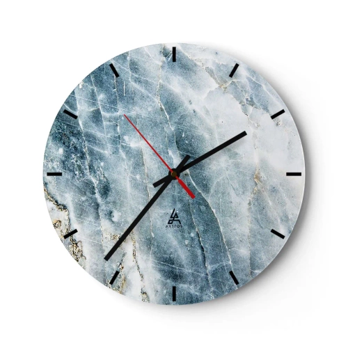 Reloj de pared - Reloj de vidrio - Textura de mármol en tonos azules y grises con delicados acentos dorados. - 30x30cm - El mundo de hielo - Decoración de pared moderna para salón, cocina y dormitorio ARTTOR
