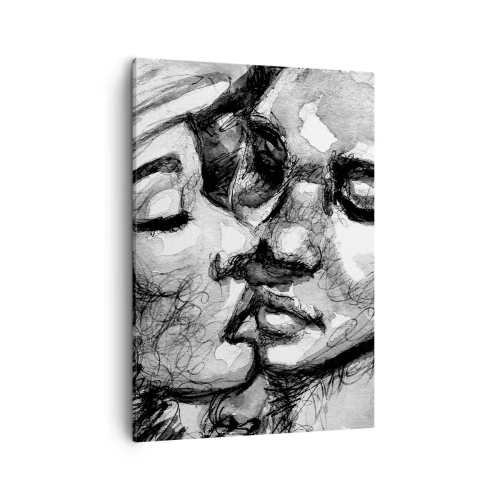Cuadro sobre lienzo - Impresión de Imagen - Una acuarela en blanco y negro que representa un momento íntimo entre dos personas. - 50x70cm - Un momento tierno - Decoración de pared moderna para salón y dormitorio ARTTOR