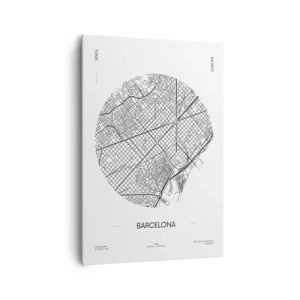 Cuadro sobre lienzo - Impresión de Imagen - Un mapa de Barcelona en estilo minimalista en blanco y negro - 70x100cm - Anatomía de Barcelona - Decoración de pared moderna para salón y dormitorio ARTTOR
