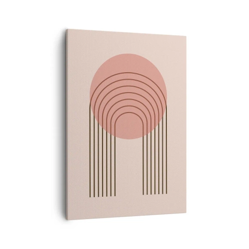 Cuadro sobre lienzo - Impresión de Imagen - Motivo abstracto con círculo rosa y líneas. - 50x70cm - Atracción irresistible - Decoración de pared moderna para salón y dormitorio ARTTOR