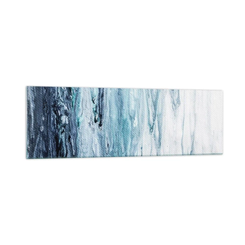 Cuadro sobre vidrio - Impresiones sobre Vidrio - Rayas abstractas azules y blancas que se asemejan a carámbanos - 160x50cm - Carámbanos de azul - Decoración de pared moderna para salón y dormitorio ARTTOR