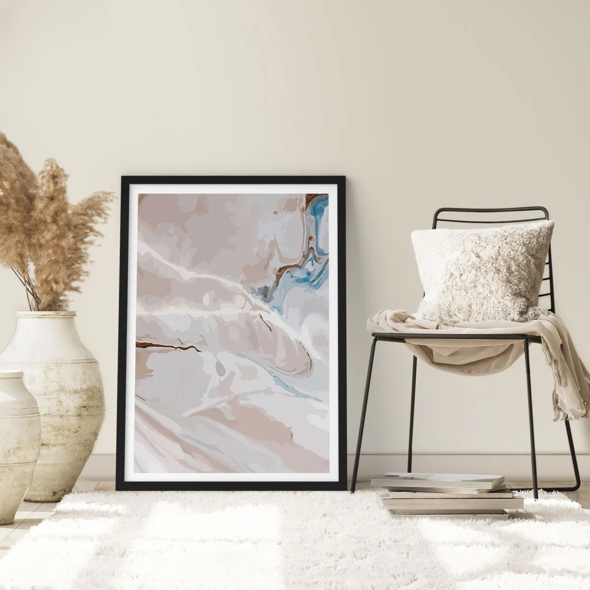 Póster en marco negro - El azul serpentea por el blanco - 70x100 cm