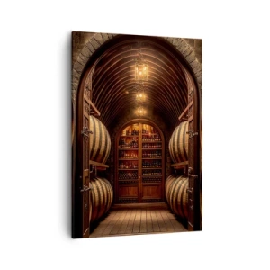Cuadro sobre lienzo - Impresión de Imagen - Bodega con barriles de madera y estantes para vinos. - 50x70cm - Sótano atmosférico - Decoración de pared moderna para salón y dormitorio ARTTOR