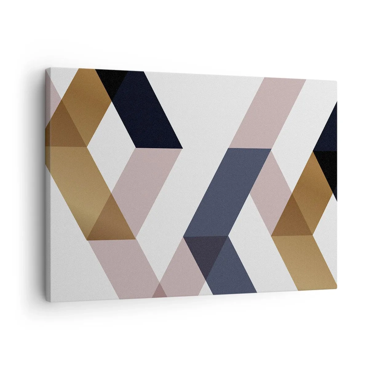 Cuadro sobre lienzo - Impresión de Imagen - Patrones geométricos en tonos dorados y azul marino. - 70x50cm - Rectas y ángulos - Decoración de pared moderna para salón y dormitorio ARTTOR