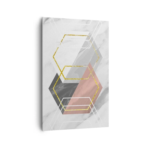 Cuadro sobre lienzo - Impresión de Imagen - Figuras geométricas con acentos dorados y de mármol. - 80x120cm - Composición en cadena - Decoración de pared moderna para salón y dormitorio ARTTOR