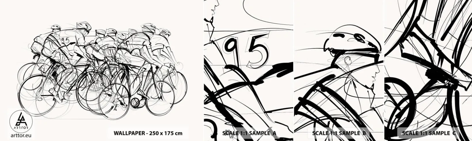 Muestra de fotomural autoadhesivo Deluxe Sticker - Juntos como un equipo - Gráficos, Bicicleta, Deporte - 100x30 cm