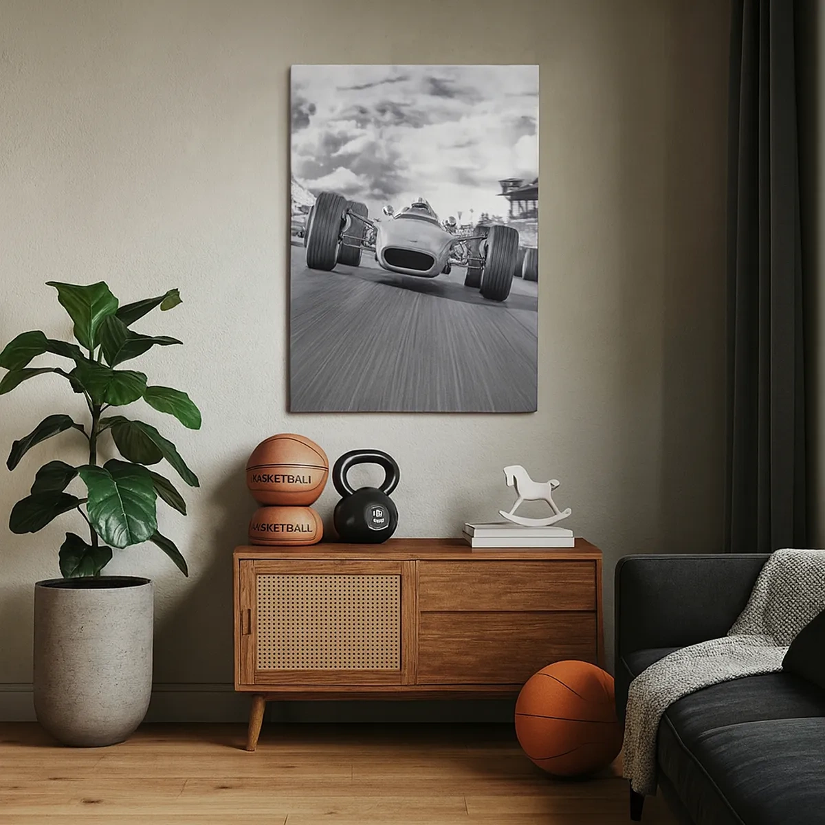 Cuadro sobre lienzo - Impresión de Imagen - Carrera de coches clásicos en movimiento - 50x70cm - ¡Hay poder! - Decoración de pared moderna para salón y dormitorio ARTTOR