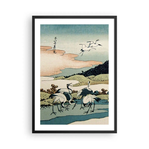 Póster en marco negro - Obra de arte tradicional japonesa que presenta grullas en un paisaje natural. - 50x70cm - Alma japonesa - Decoración de pared moderna para salón y dormitorio ARTTOR