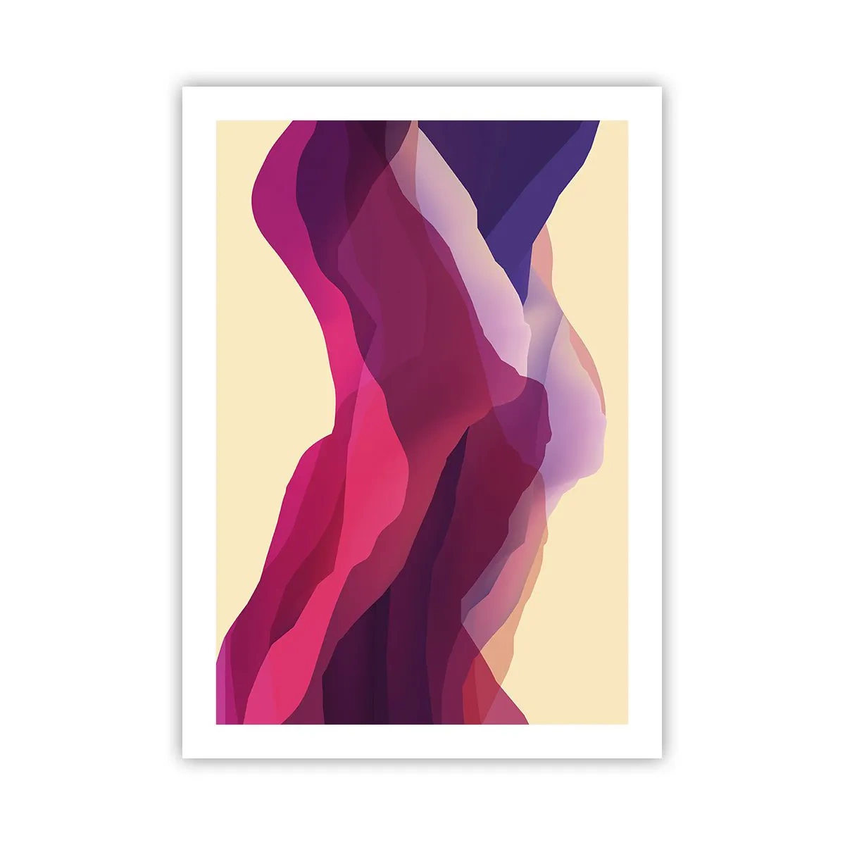 Póster - Ondas abstractas en tonos morados sobre un fondo claro - 50x70cm - Ondas púrpuras - Decoración de pared moderna para salón y dormitorio ARTTOR