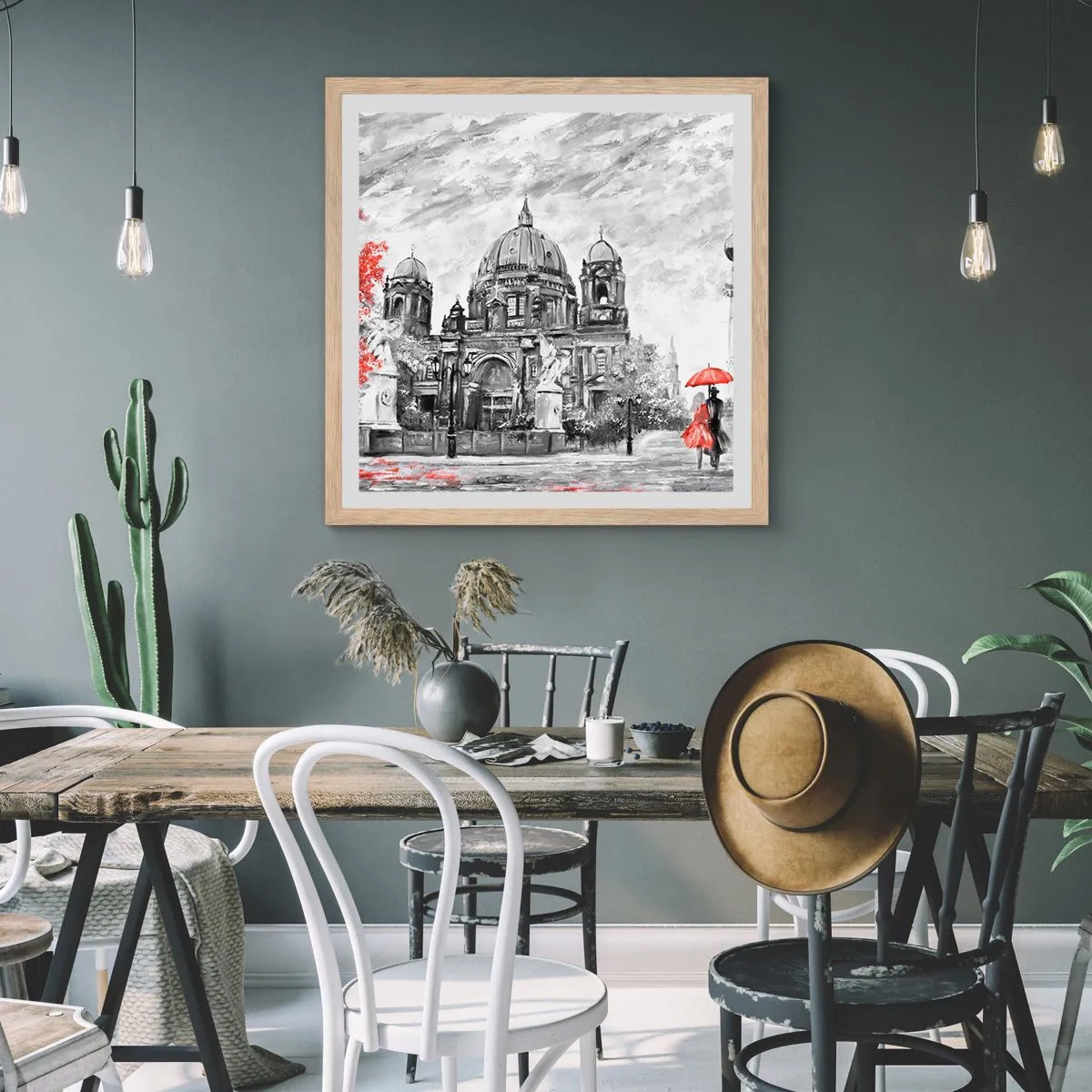 Póster en marco roble claro - Reunión en Berlín - 60x60 cm