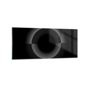 Cuadro sobre vidrio - Impresiones sobre Vidrio - Círculo gráfico con rayos en blanco y negro - 120x50cm - Sol negro - Decoración de pared moderna para salón y dormitorio ARTTOR