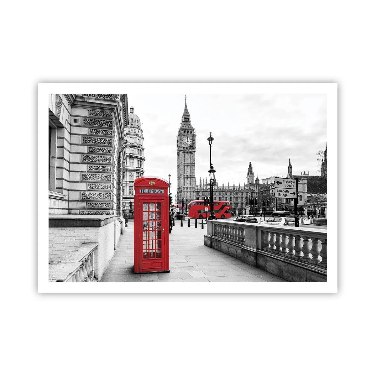 Póster - Una cabina telefónica roja con el Big Ben al fondo en Londres - 100x70cm - Sin duda, Londres - Decoración de pared moderna para salón y dormitorio ARTTOR