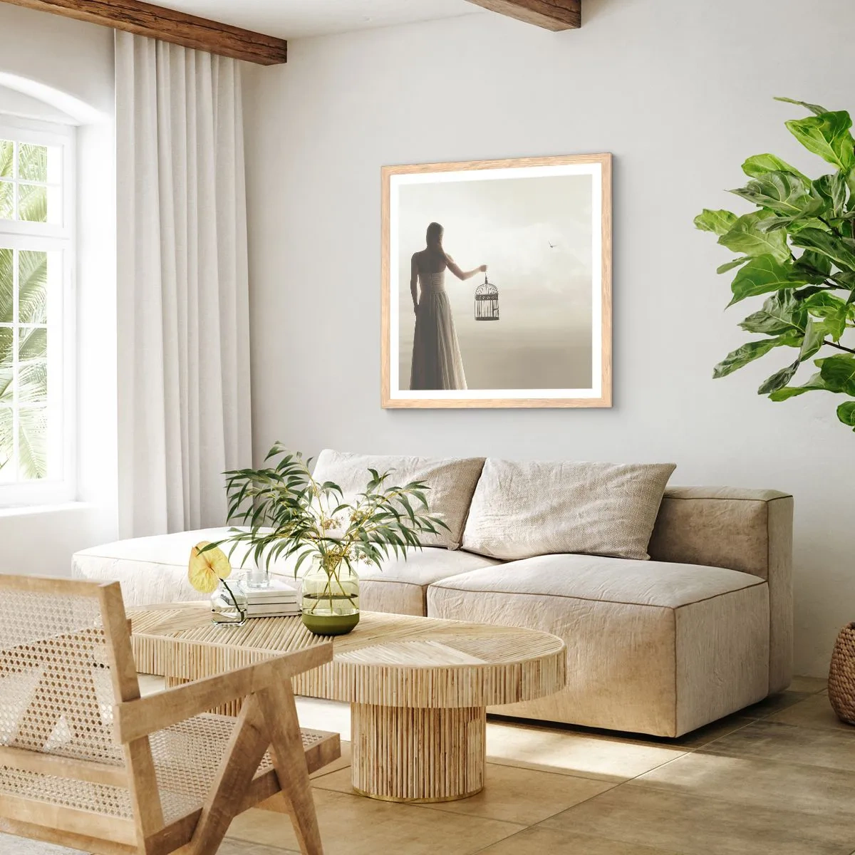 Póster en marco roble claro - Sé libre - 30x30 cm