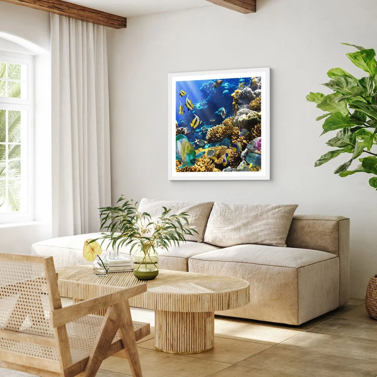 Póster en marco blanco - Vacaciones submarinas - 40x40 cm