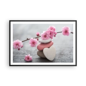 Póster en marco negro - Felicidad con la flor del cerezo - 91x61 cm