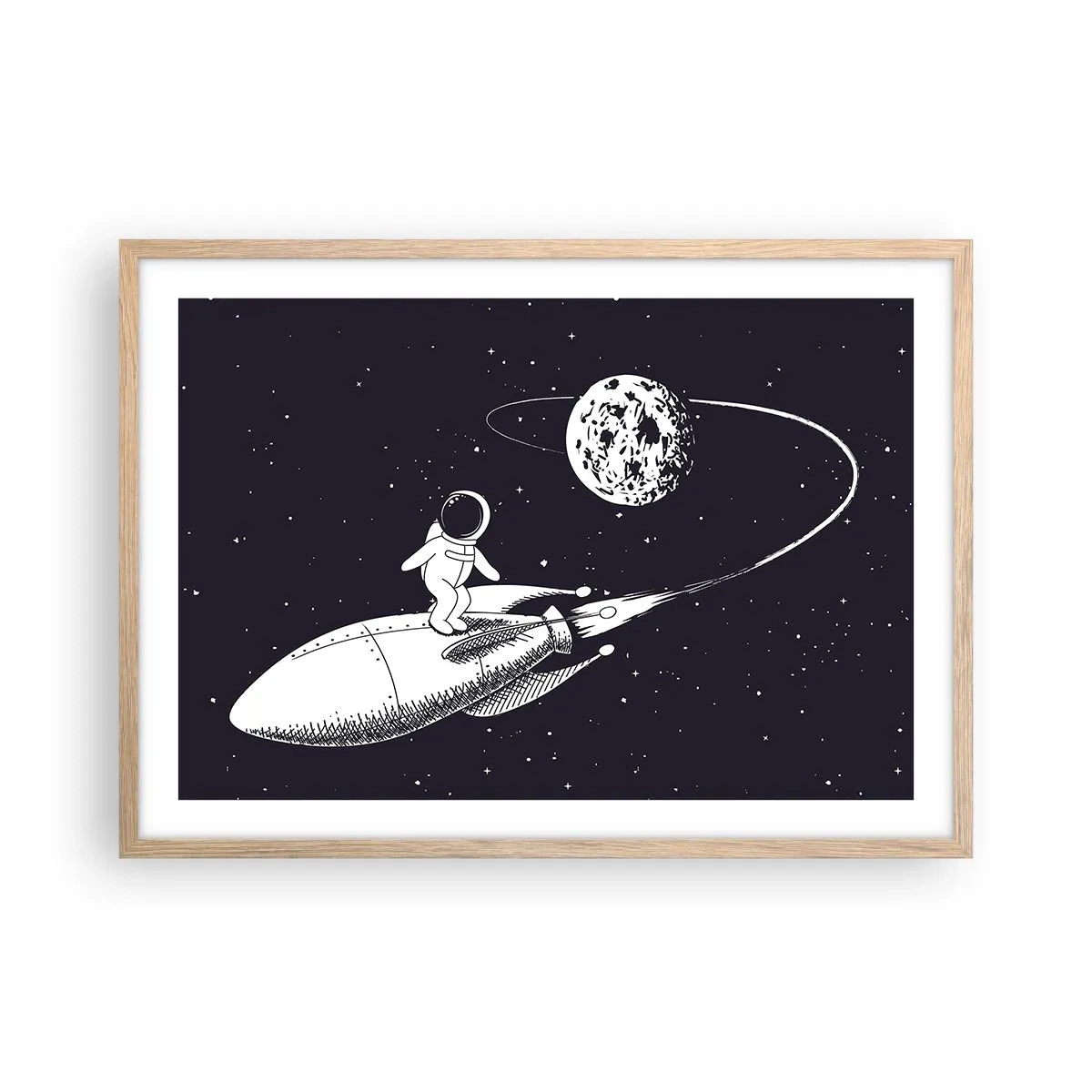 Póster en marco roble claro - Surfista espacial - 70x50 cm