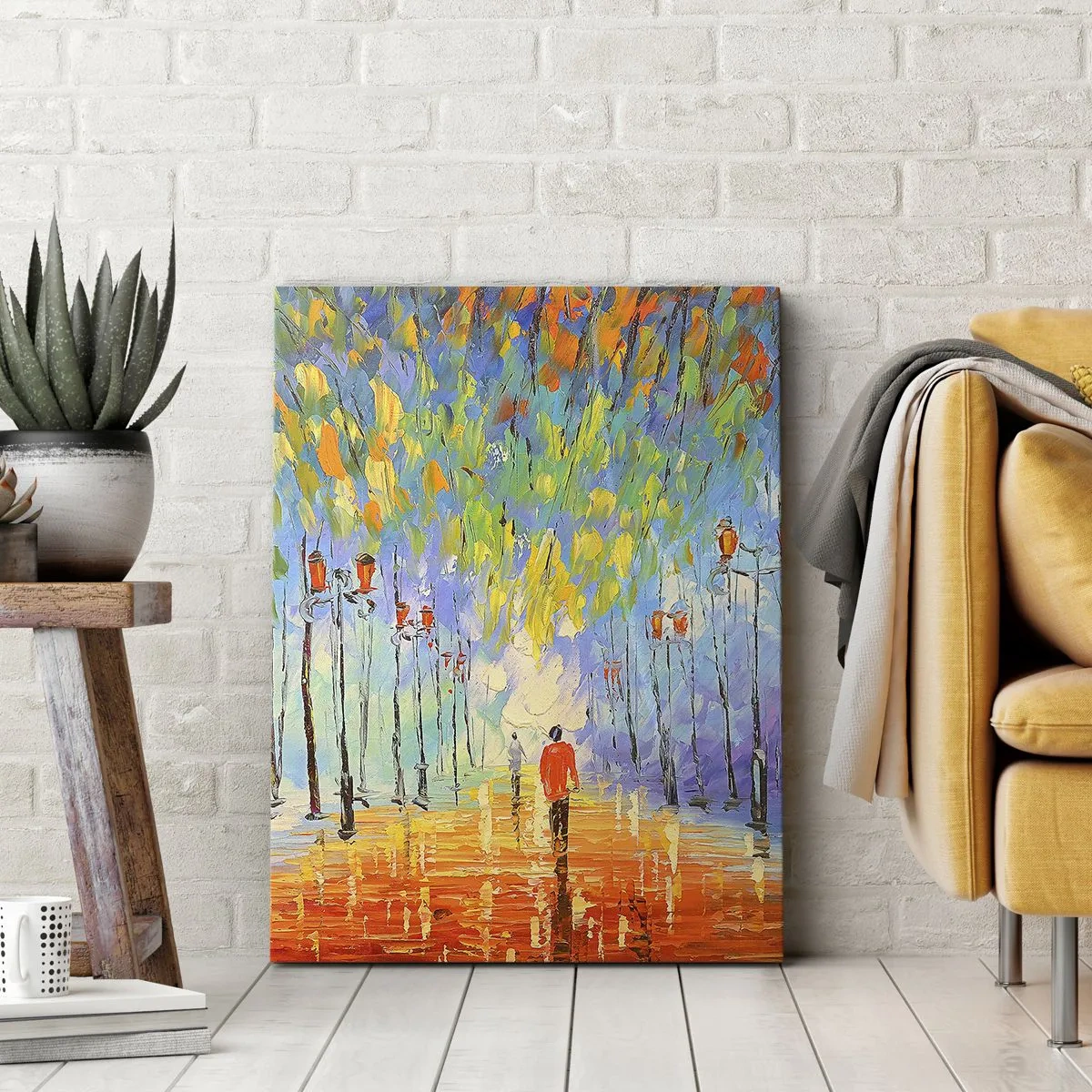 Cuadro sobre lienzo - Impresión de Imagen - Un pintoresco paseo entre los faroles en una noche lluviosa. - 80x120cm - La canción nocturna de la lluvia - Decoración de pared moderna para salón y dormitorio ARTTOR