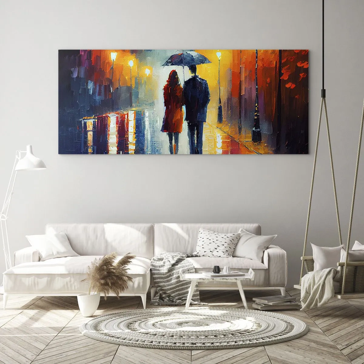 Cuadro sobre vidrio - Impresiones sobre Vidrio - Juntos en una noche llena de color - 100x40 cm