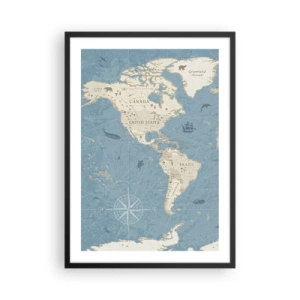 Póster en marco negro - Mapa estilizado de América del Norte y del Sur - 50x70cm - Un mundo al alcance de la mano - Decoración de pared moderna para salón y dormitorio ARTTOR